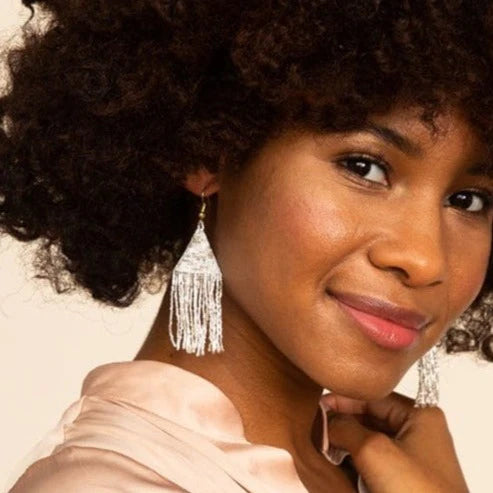 Ink + Alloy Lexie Solid Beaded Fringe Earrings Silver