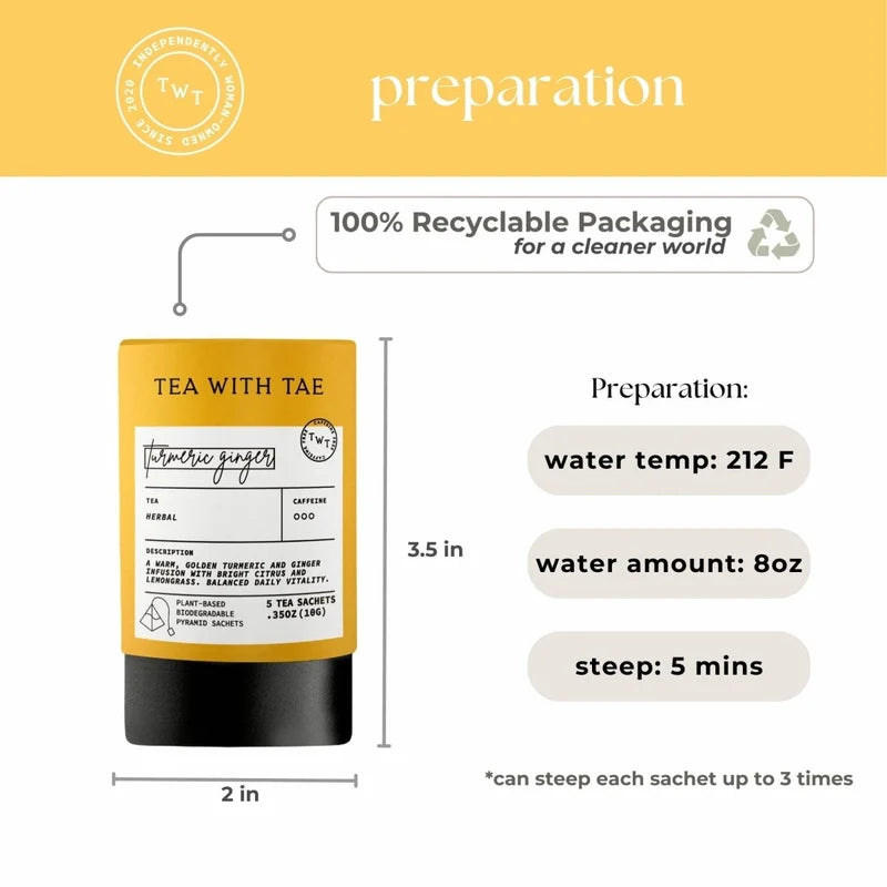 Tea with Tae - Turmeric Ginger Tea Mini Tube Gift (5 tea bags)
