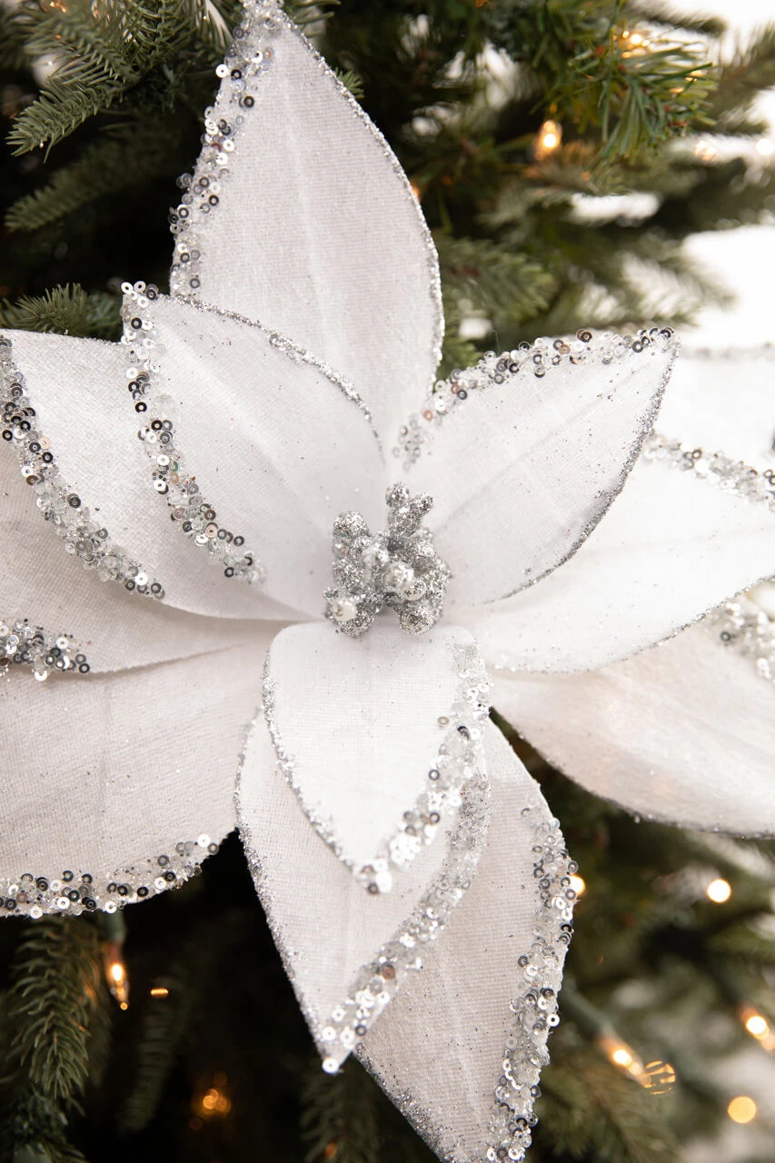 22" Poinsettia Stem (Silver Glitter)