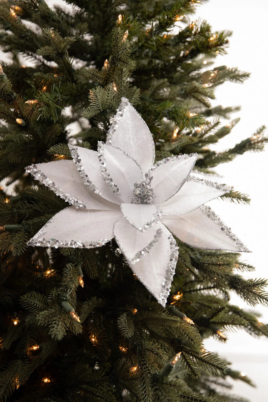 22" Poinsettia Stem (Silver Glitter)