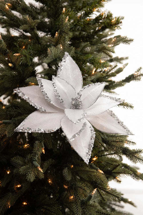 22" Poinsettia Stem (Silver Glitter)