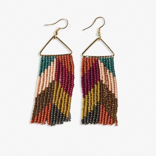 Whitney Chevron Beaded Fringe Earrings Muted Rainbow