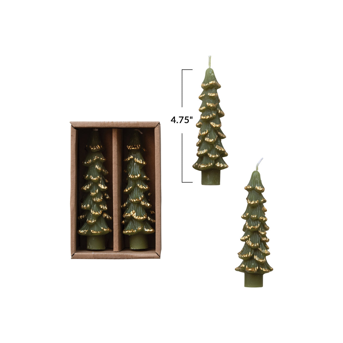 Creative Co-Op - Unscented Tree Shaped Taper Candles w/ Gold Tips (Set 2)
