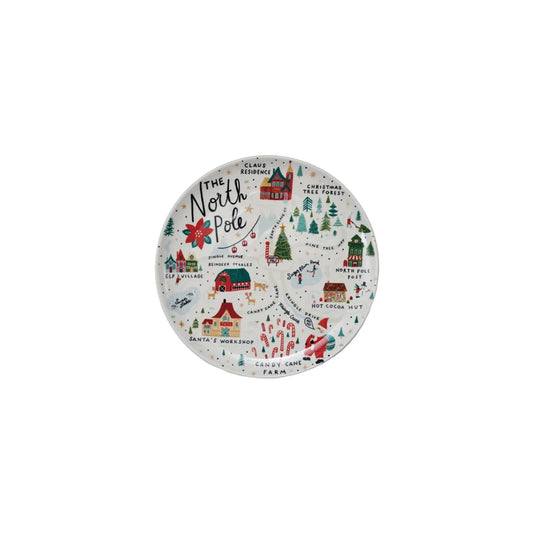 Round Stoneware Plate w/ North Pole Scene