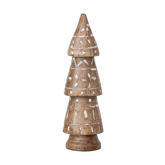 Hand Carved Mango Wood Christmas Tree - Whitewashed
