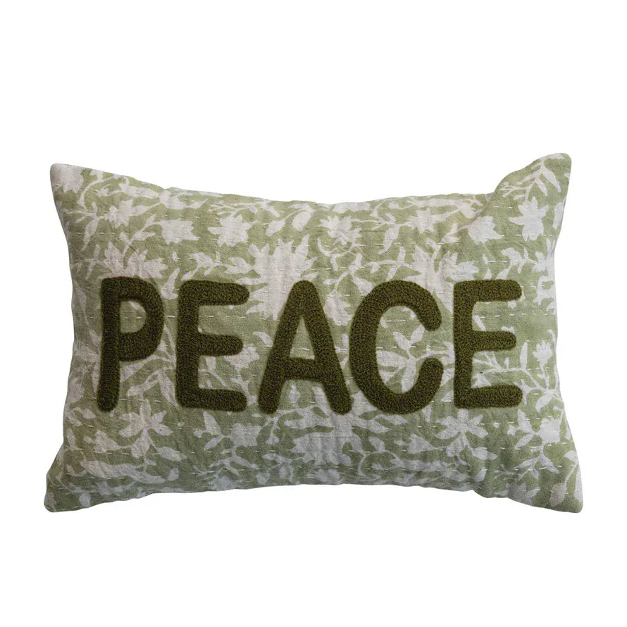 Creative Co-Op - lumbar Pillow w/Flowers Hand-Embroidered Kantha Stitch