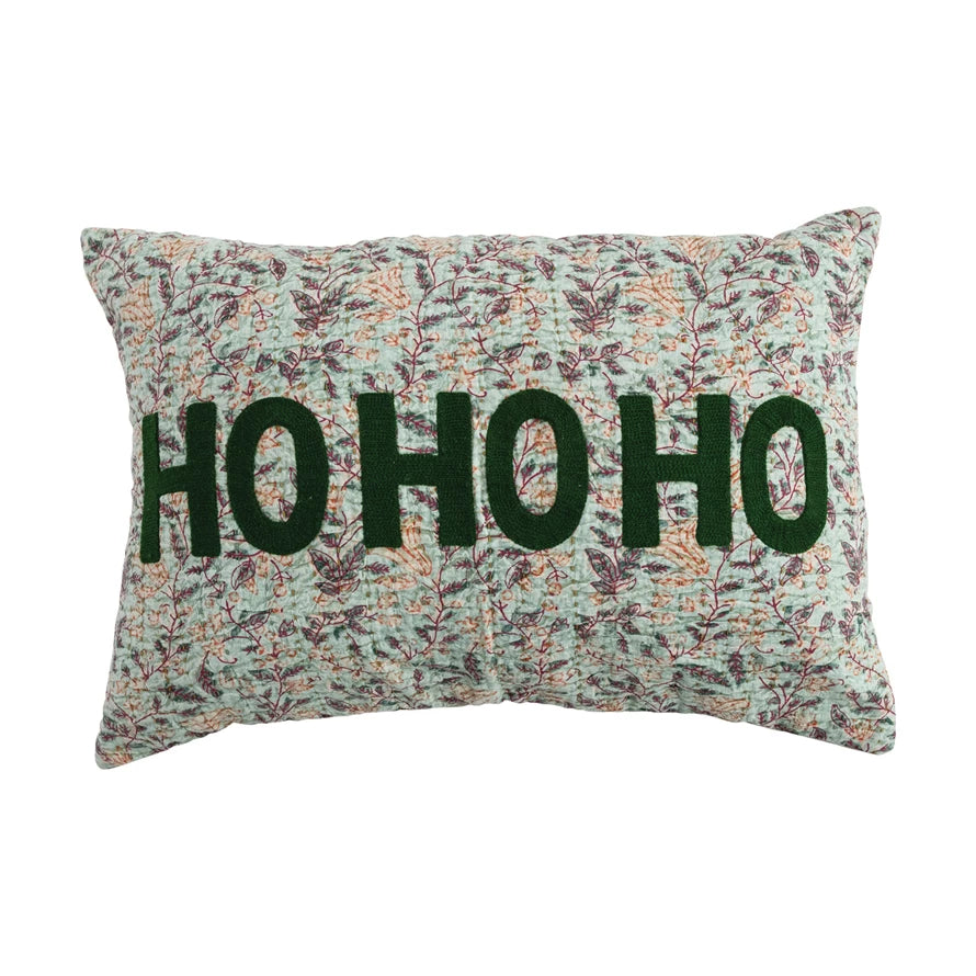 Creative Co-op - Voile Pillow w/Suzani Pattern, Hand-Embroidered "HoHoHo"