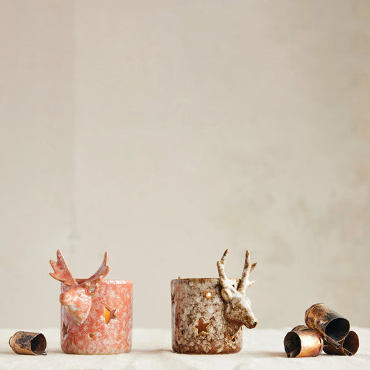 Stoneware Deer Tealight/Votive Holder