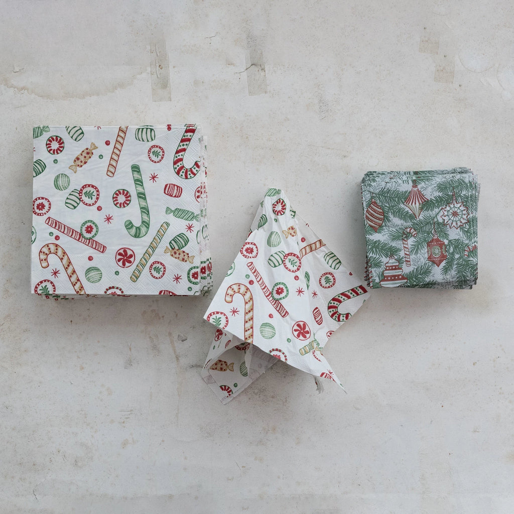 Creative Co-Op- Holiday Pattern Cocktail Napkins (Ornament)