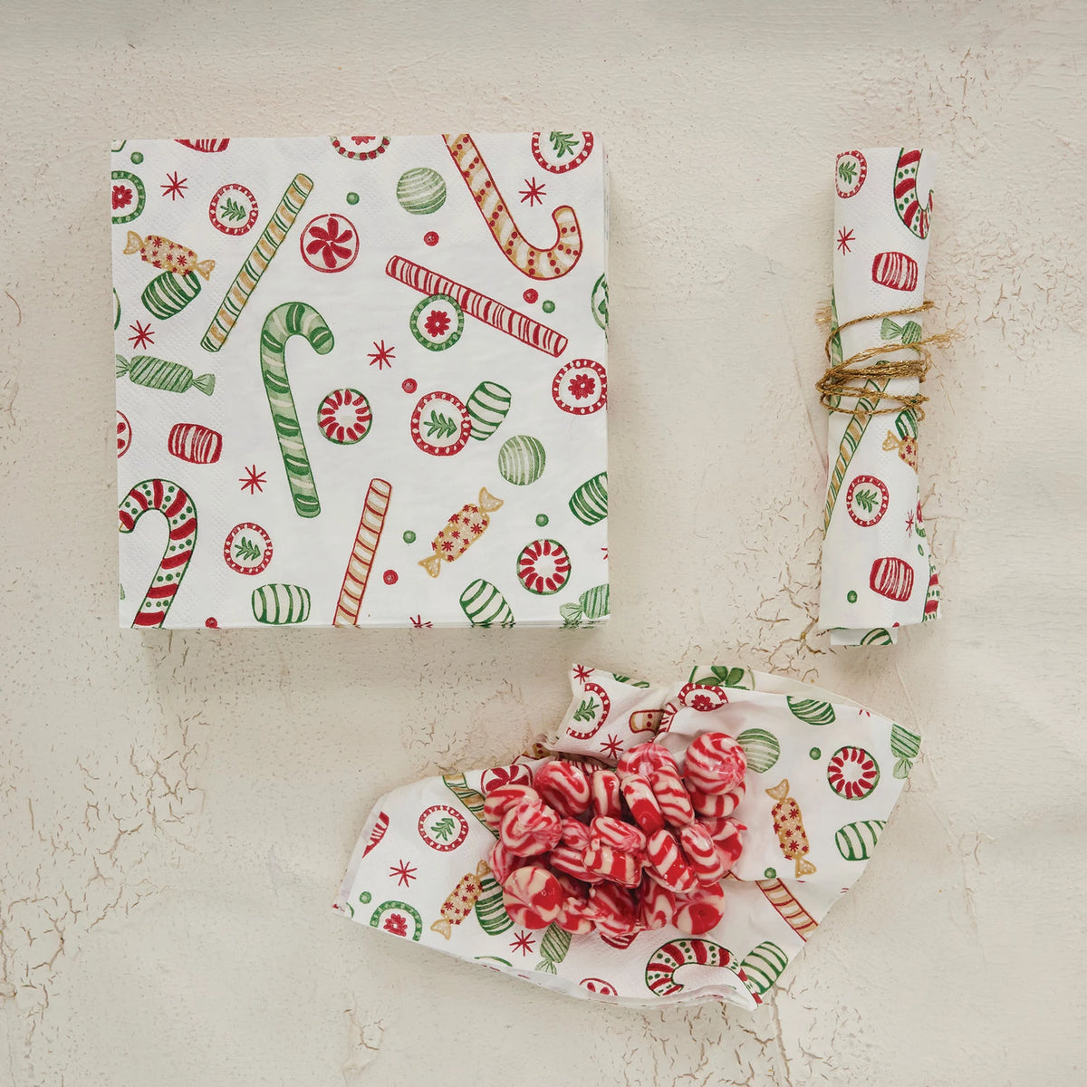 Creative Co-Op- Holiday Pattern  Napkins (Candy Canes)
