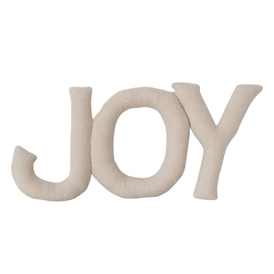 Woven Cotton "JOY" Shaped Pillow - Natural