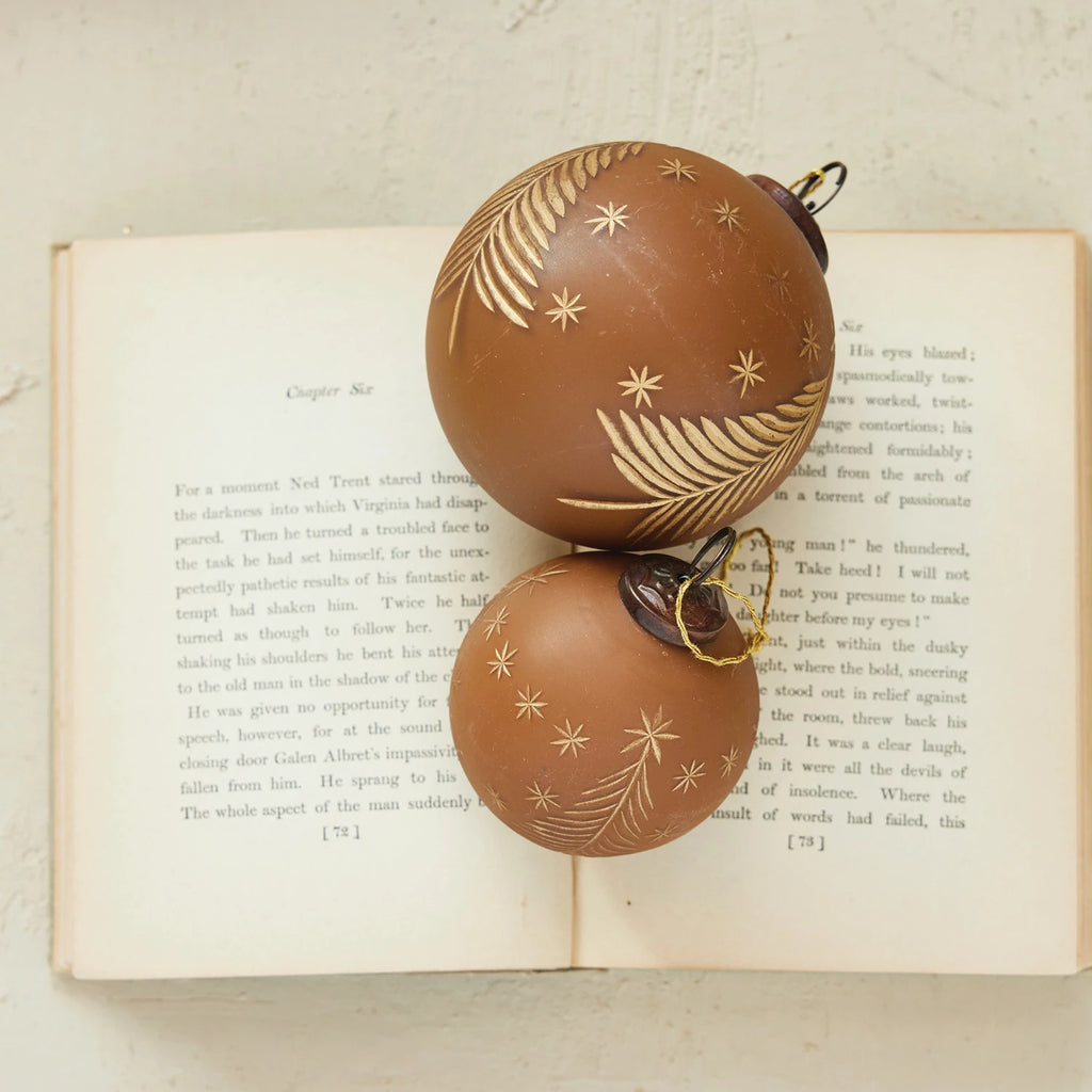 Creative Co-op - Hand-painted Glass Ball with Etched Trees and Stars (2 Colors)