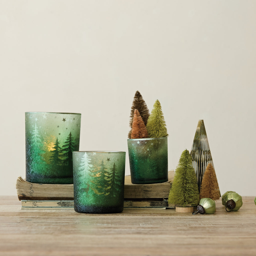 Creative Co-Op - Mercury Glass Tealight/Votive Holder w/ Etched Scene