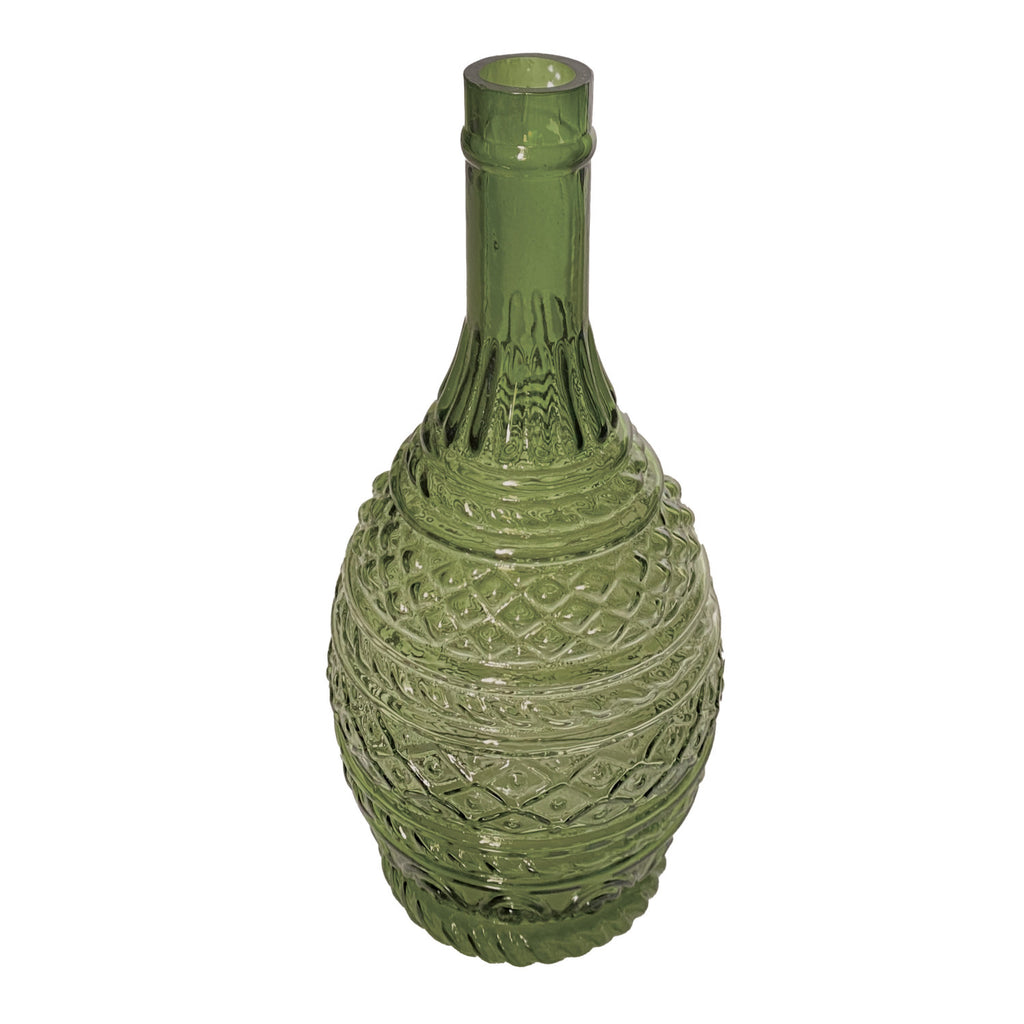 Creative Co-Op - Hand-Blown Embossed Glass Vase (Green)