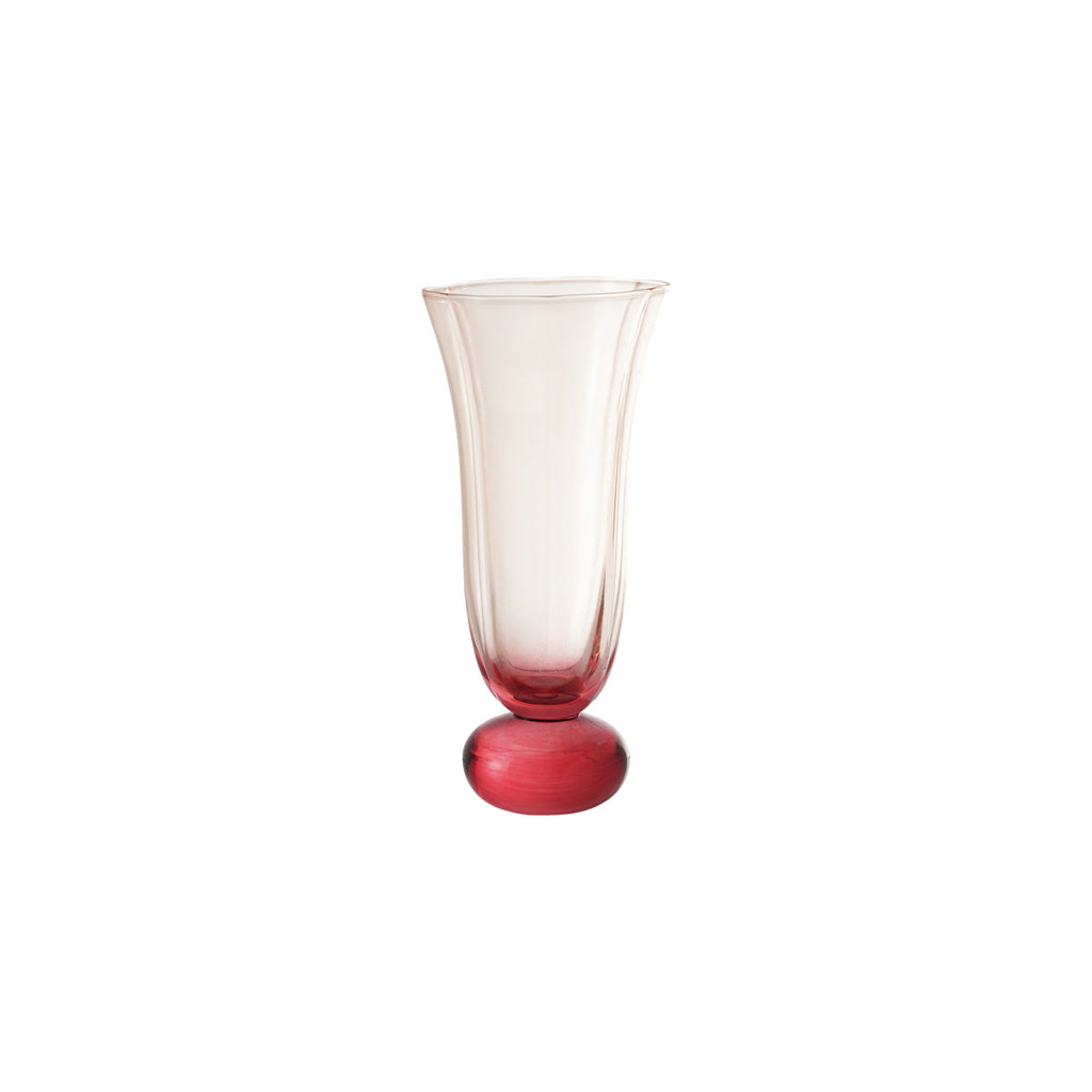 Creative Co-Op Blown Fluted Drinking Glass w/Ball Stem in Pink
