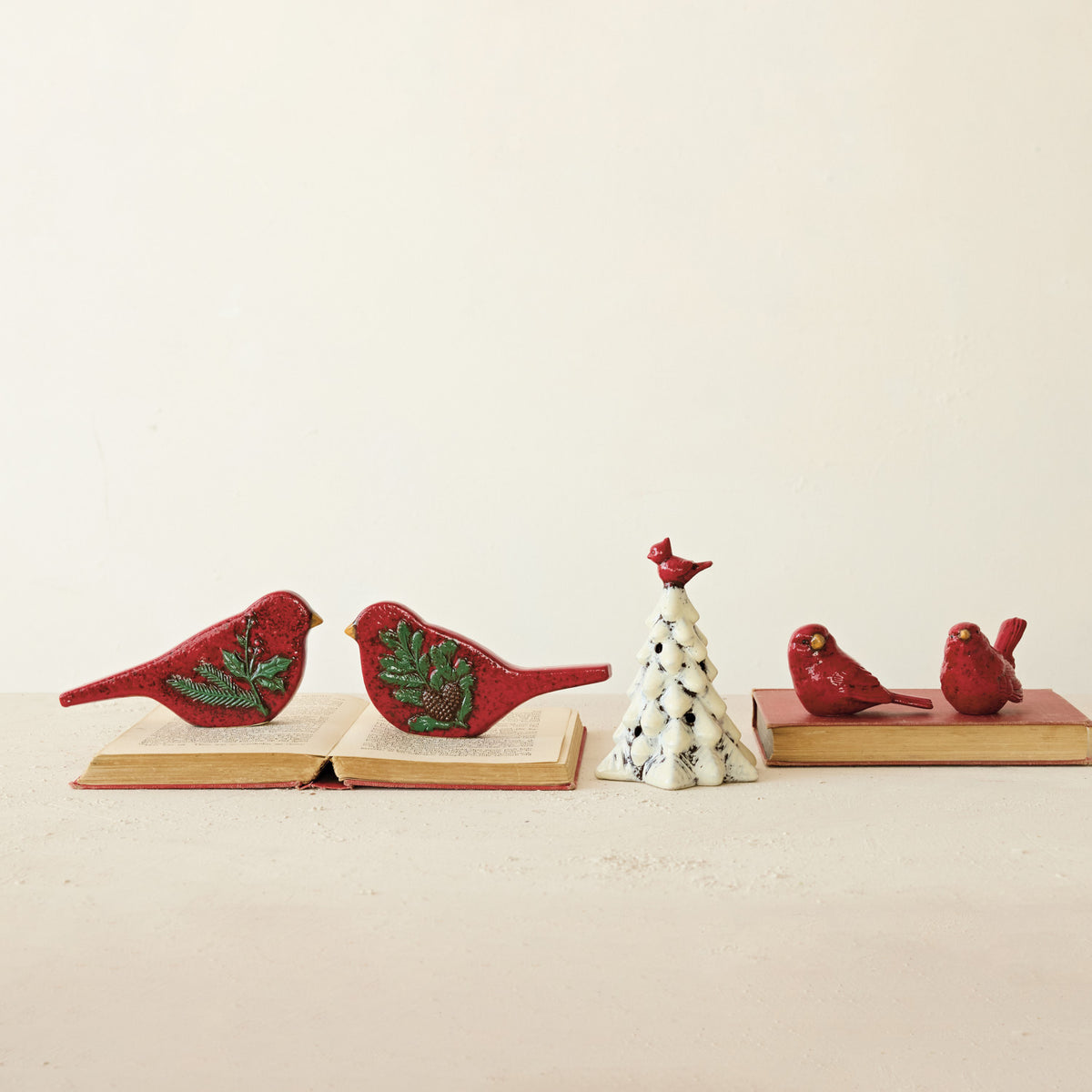 Creative Co-Op - Hand-Painted Ceramic Tree w/ Cardinal top , w/LED Light