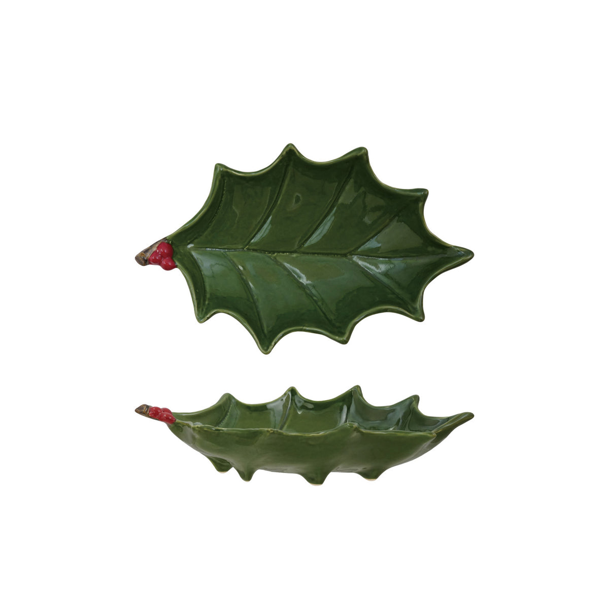 Hand - Painted Holly Leaf Tray w/Berries (Green)