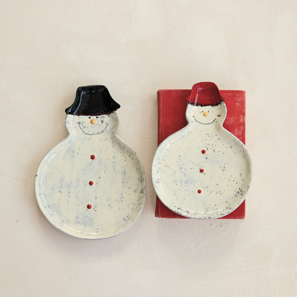 Hand - Painted Ceramic Snowman Shaped Plate ( 2 sizes)