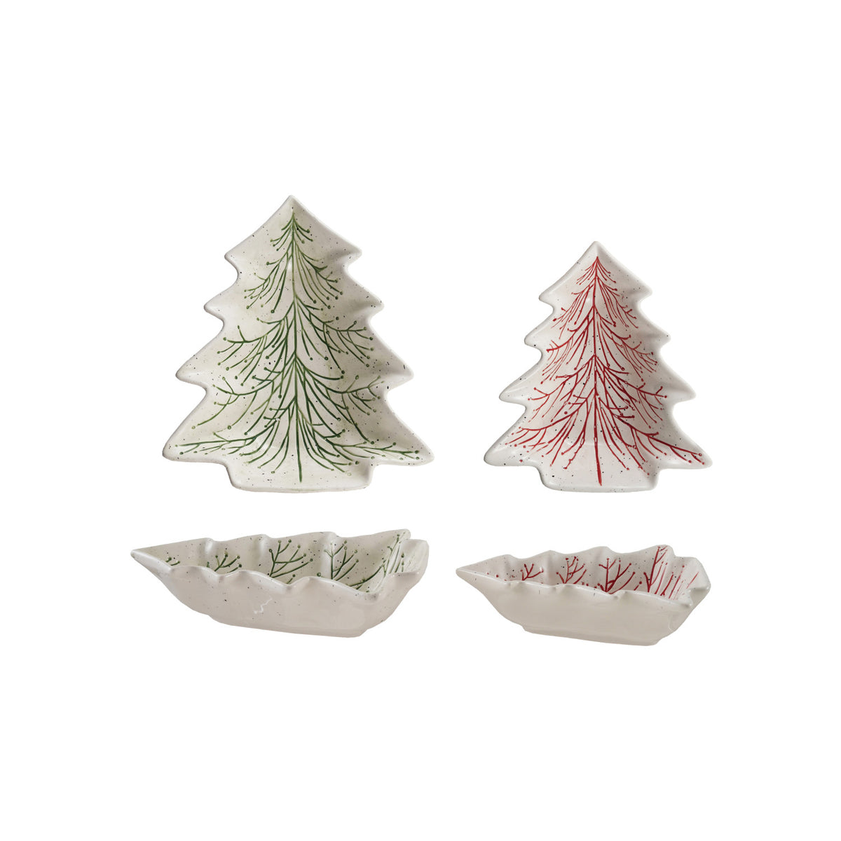 Creative Co-Op - Hand-Painted Ceramic Tree Shaped Dishes (2 sizes)