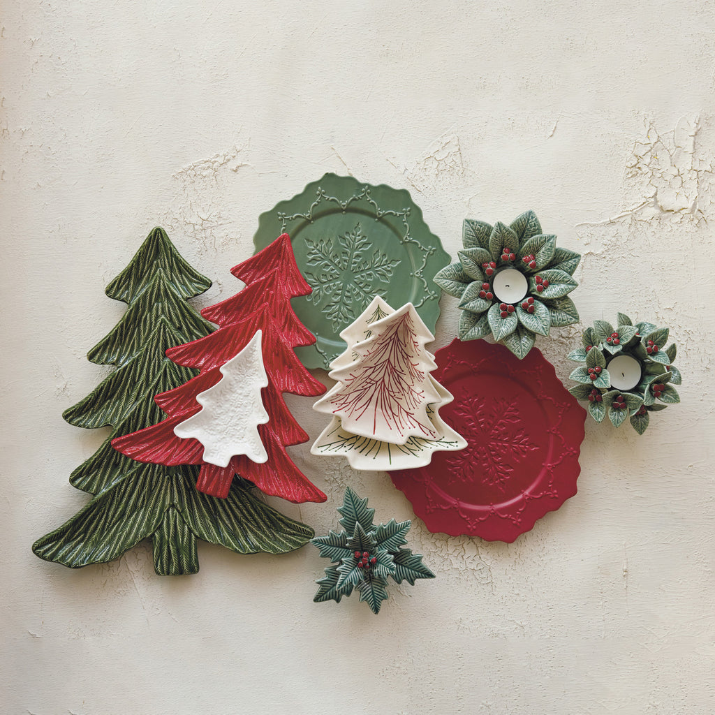 Creative Co-Op - Hand-Painted Ceramic Tree Shaped Dishes (2 sizes)